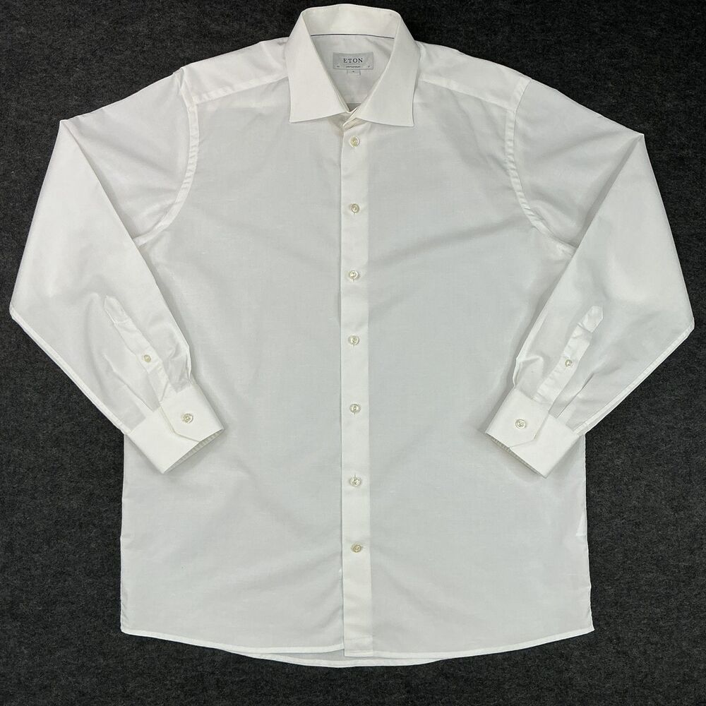 ETON Dress Shirt sz XL 43 17 White Button Up Contemporary Fit Long Sleeve Luxury